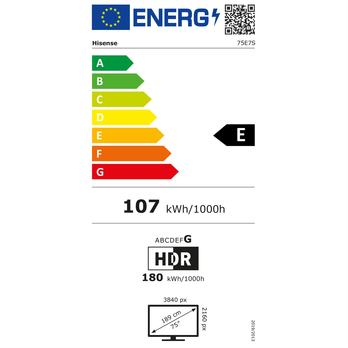 Hisense 75E7S – 75" QLED-Fernseher – 4K UHD – HomeOS U9.5 – 60 Hz – Dolby Vision, HDR10+