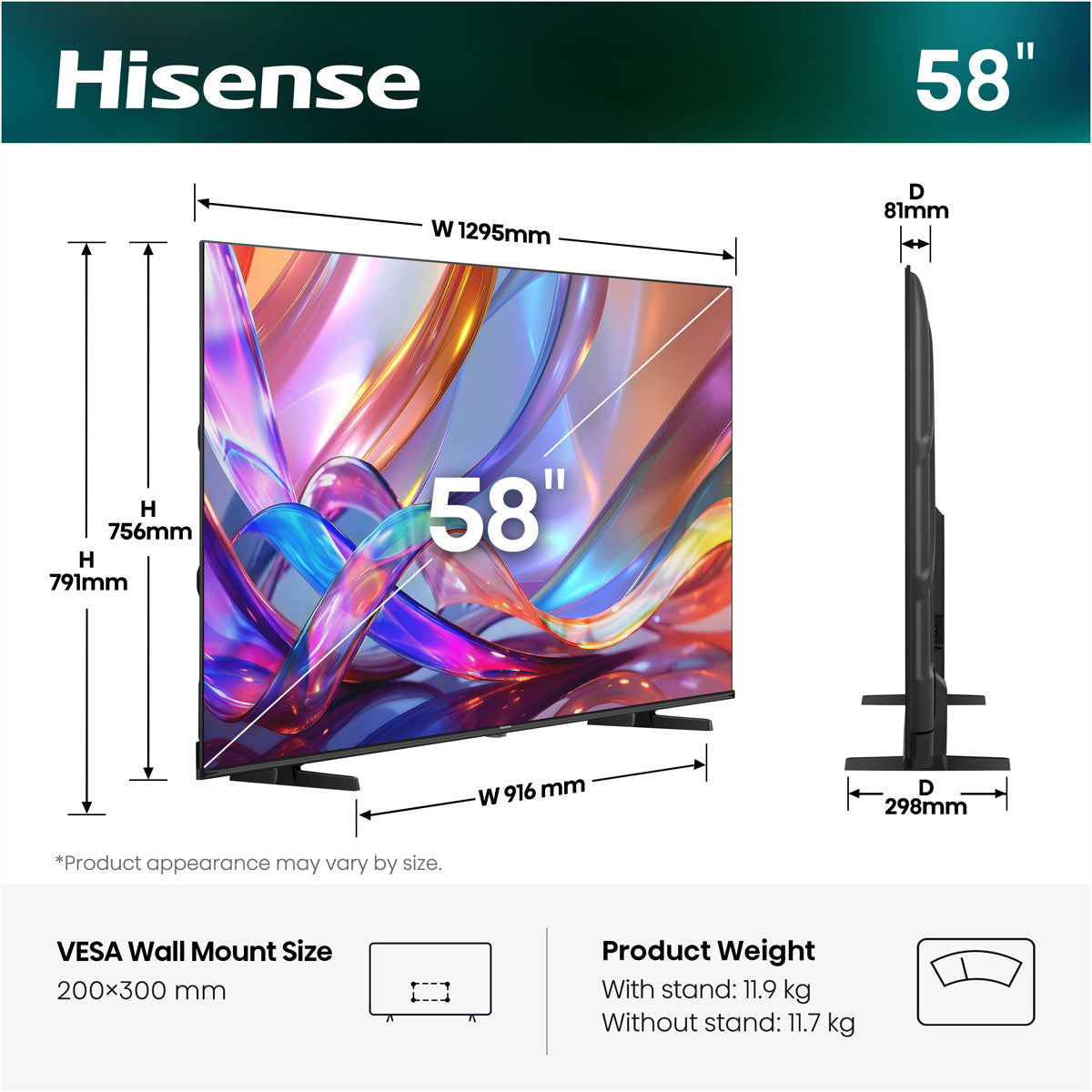 Hisense 58E7S (E7S) – 58" QLED Fernseher – 4K UHD – VIDAA – 60 Hz – 350 cd/m² – Dolby Vision
