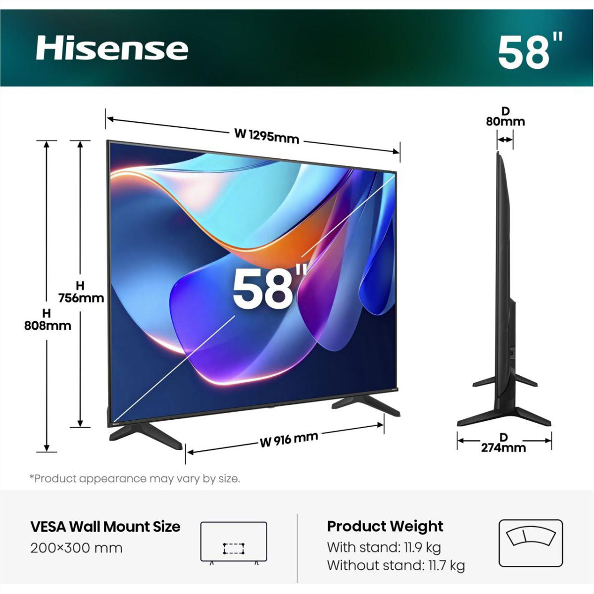 Hisense A6S 58A6S – 58" TV – 4K UHD – LED-LCD – VIDAA – 60 Hz – Dolby Vision