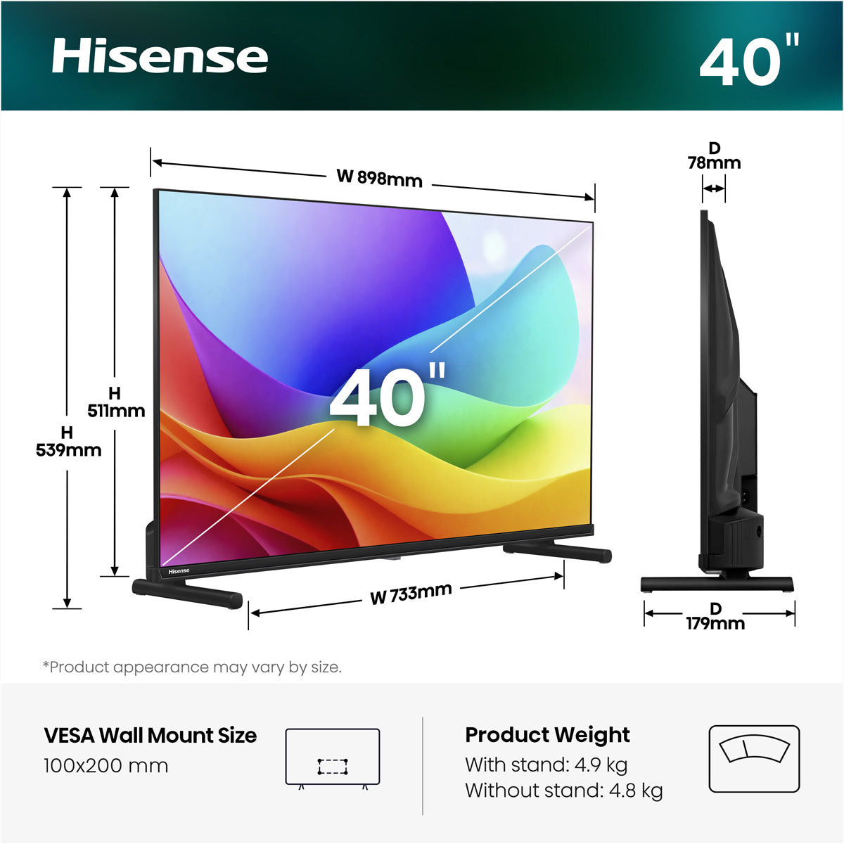 Hisense 40A5DS – 40" QLED TV – FHD – VIDAA – 60 Hz – HLG