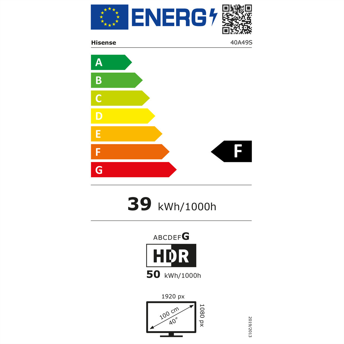 Hisense A49S 40A49S – 40" TV – FHD – LCD – VIDAA – 60 Hz – HLG