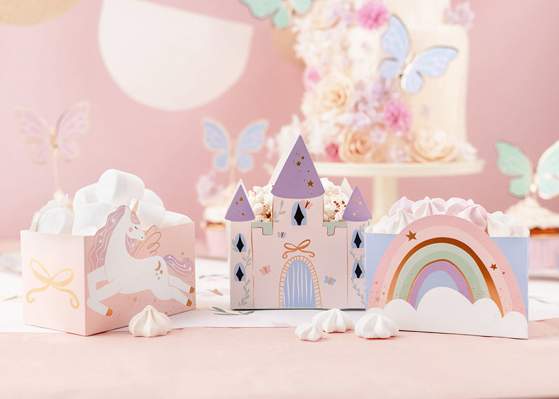 PartyDeco Take-away-Box Schloss, Papier, rechteckig – 12 × 7,5 cm – mehrfarbig – 6 Stk.