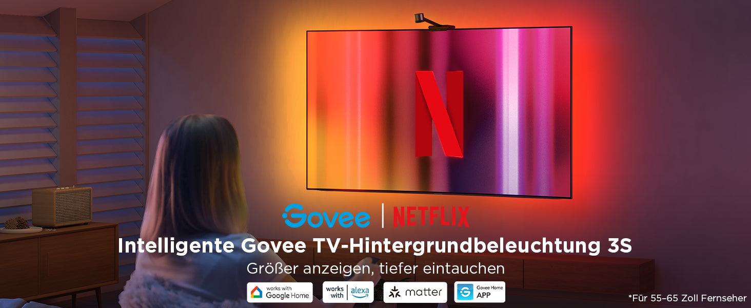 Govee Envisual H6098 TV-Backlight-Set – RGBIC, Wi‑Fi + Bluetooth – für 55–65" TVs – Schwarz