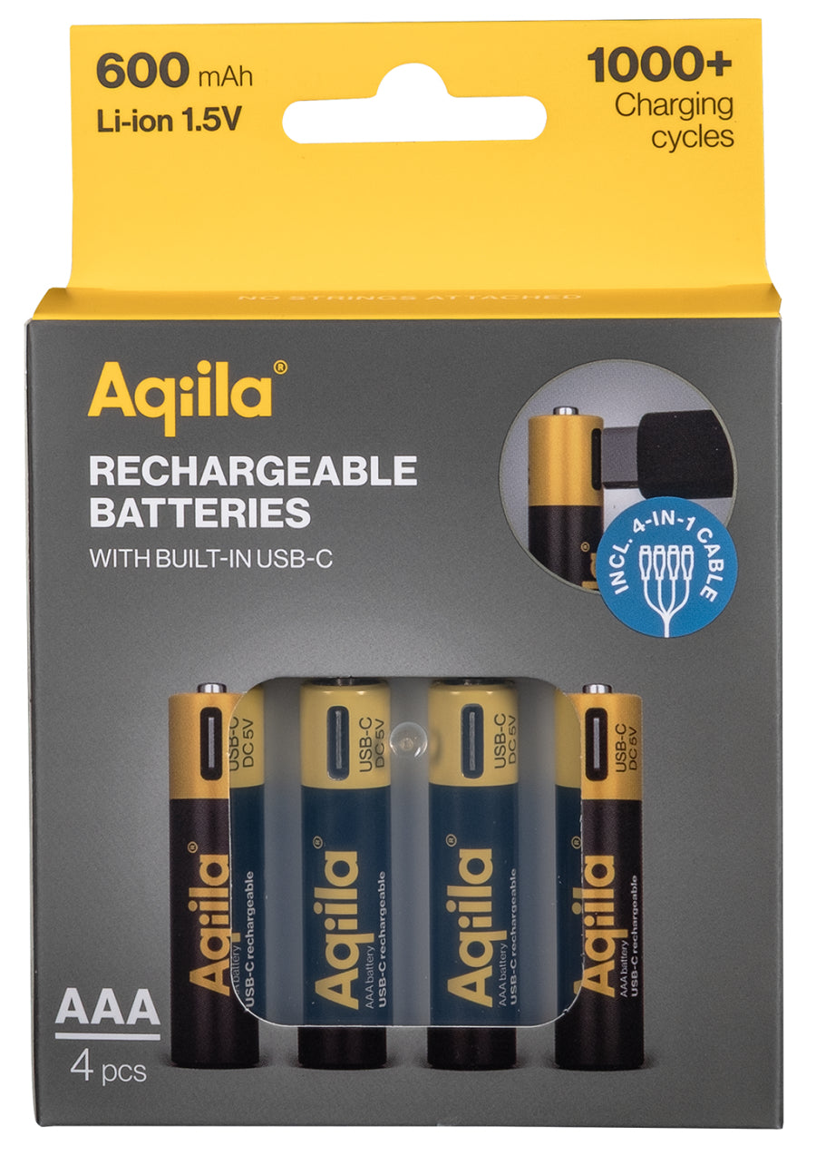 Aqiila AAA Akkus, Li-Ion, 600 mAh, 1,5 V – 4 Stk.
