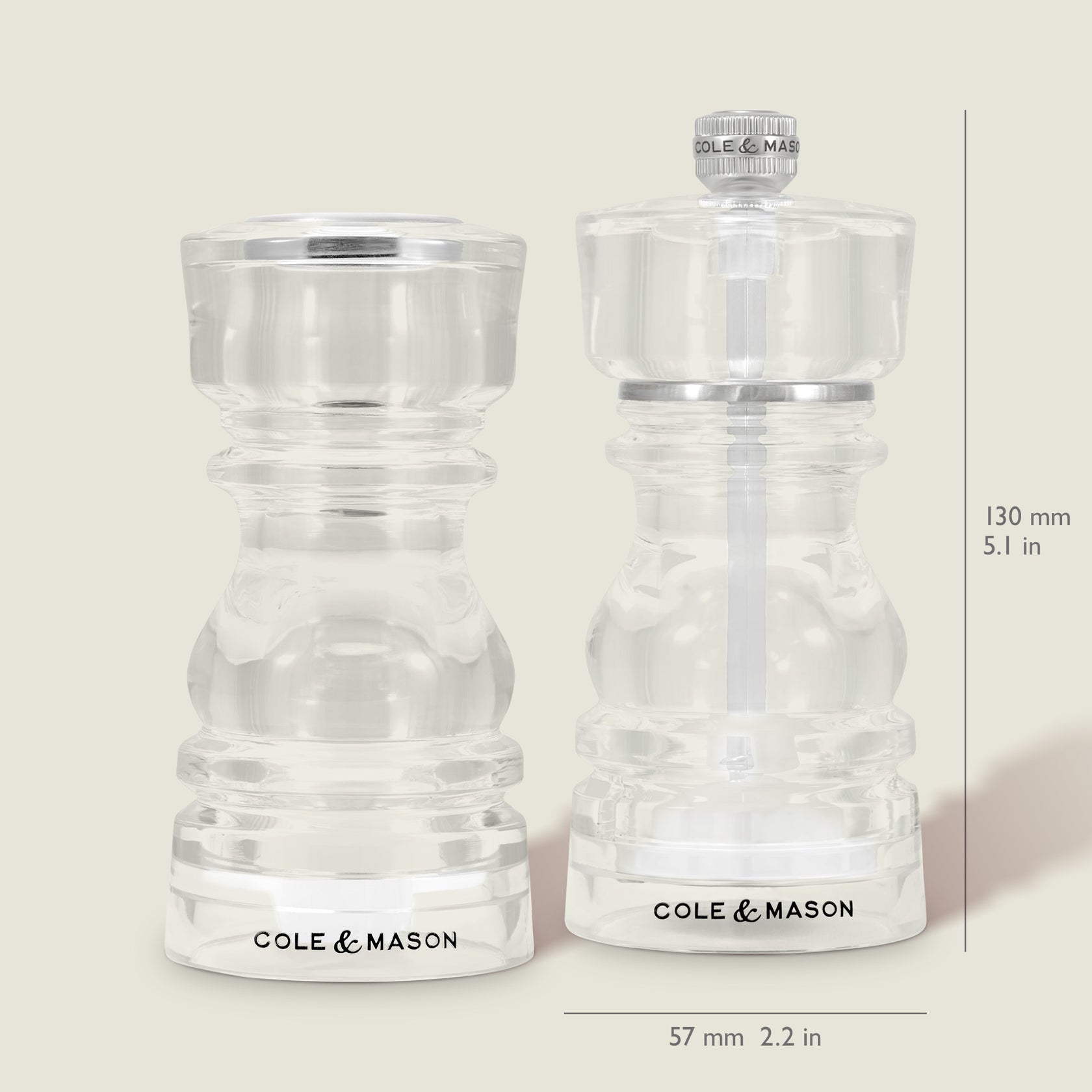 Cole & Mason 2er-Set Streudose, Ø 3,8 × 13 cm, Acryl, transparent