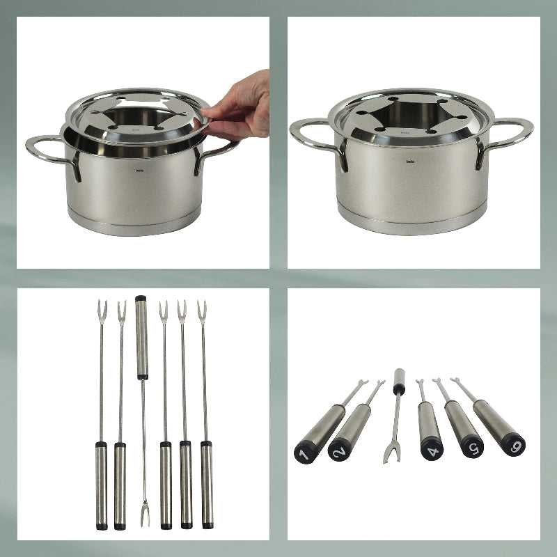 Kela Fondue-Set Cailin – Ø 22 cm, Edelstahl – für Fondue Bourguignonne, Glaskeramik – 6 Personen, 10 Teile