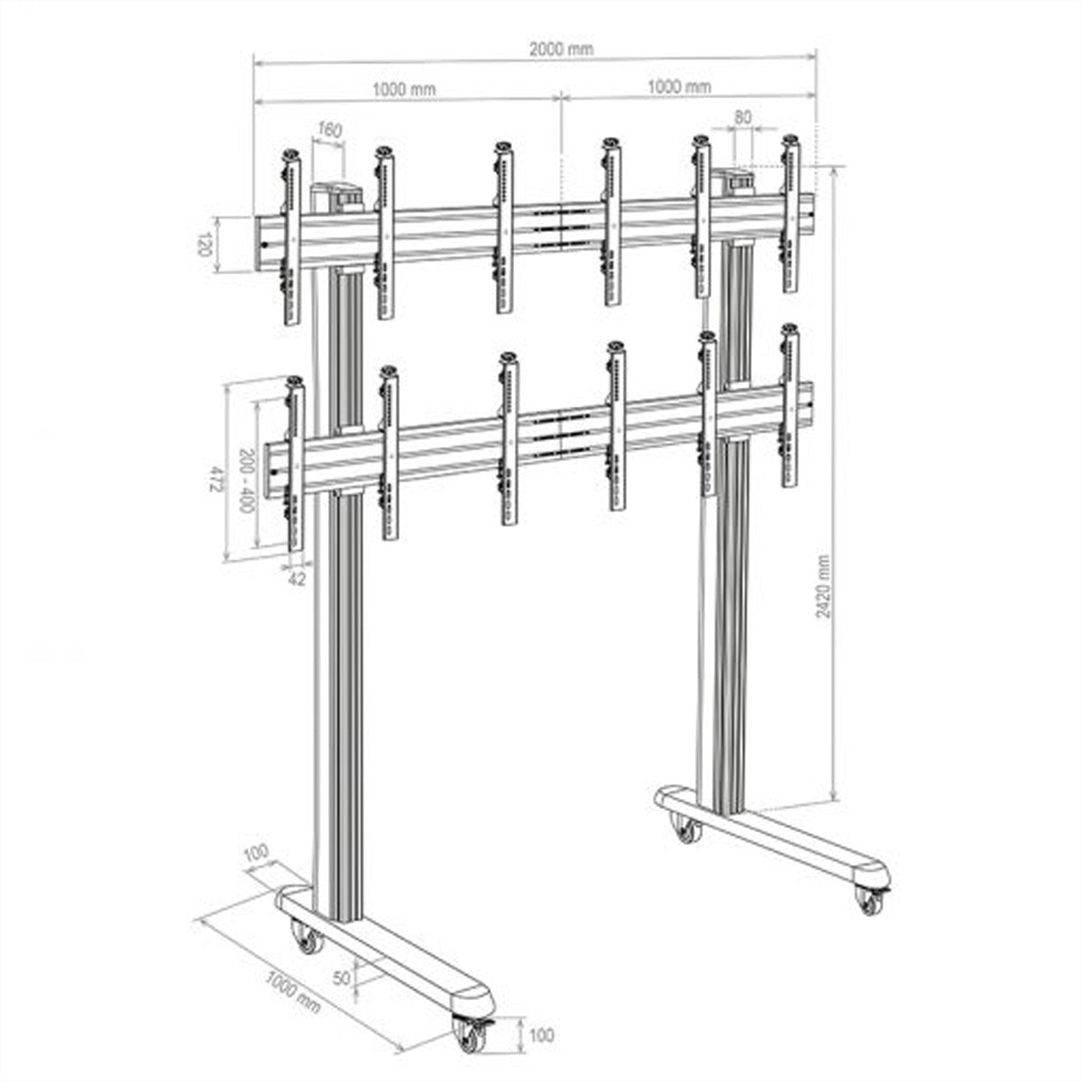 Hagor Videowandhalterung – 46–55" – VESA 75×75–400×400 – bis 240 kg, für 6 Displays – HA-VWT 3×2 Portrait