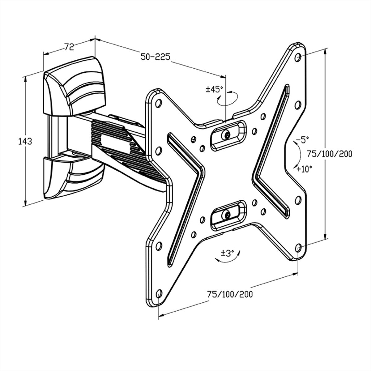 Hagor Wandhalterung – Neigbar – 15–32" – VESA 100×100–200×200 – bis 25 kg – BL Fullmotion 200-II