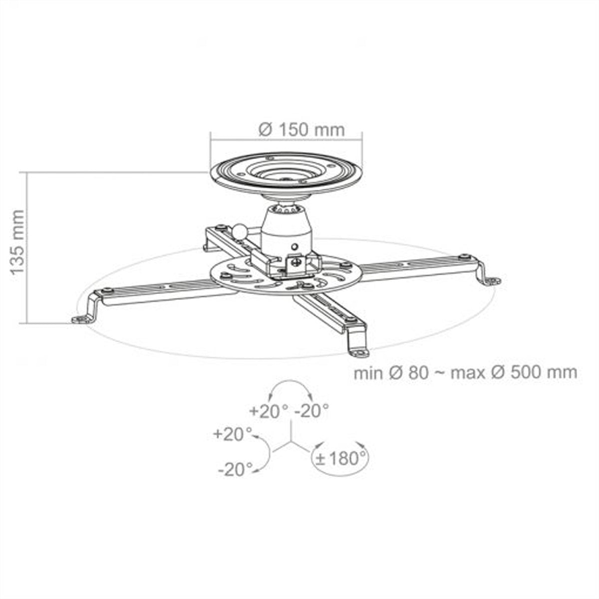 Hagor Beamfix II – Beamer Deckenhalterung, H 13,5 cm, 10 kg, schwenk-/neigbar, weiss