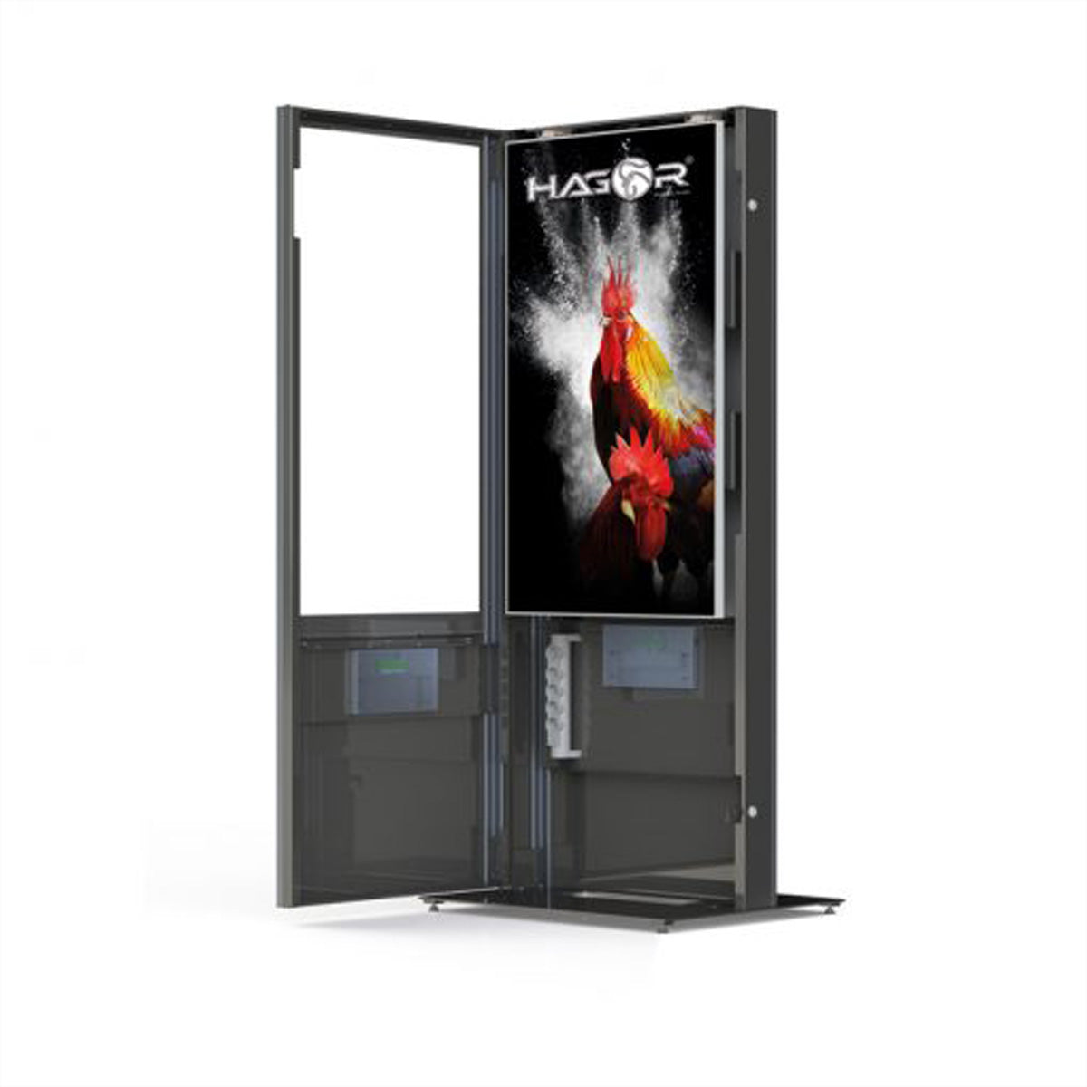 Hagor Digital-Signage-Stand – zweiseitig, abschliessbar – Metall, anthrazitgrau – vis-it Portrait B2B