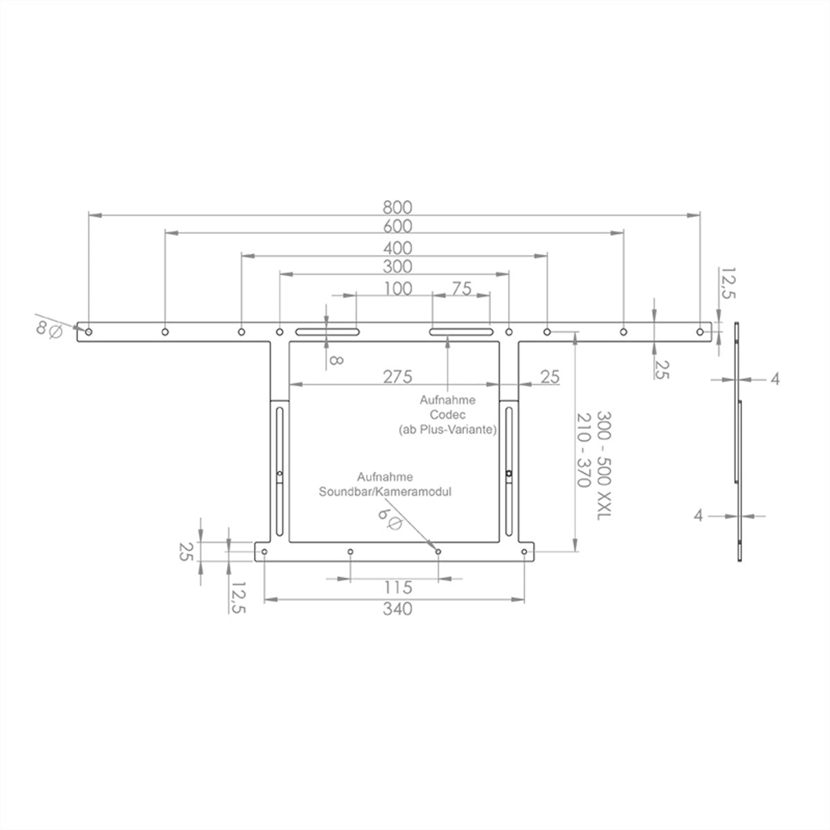 Hagor VESA-Adapter – 55–75" – bis 10 kg, höhenverstellbar, für Cisco Webex Room Kit und andere – Schwarz