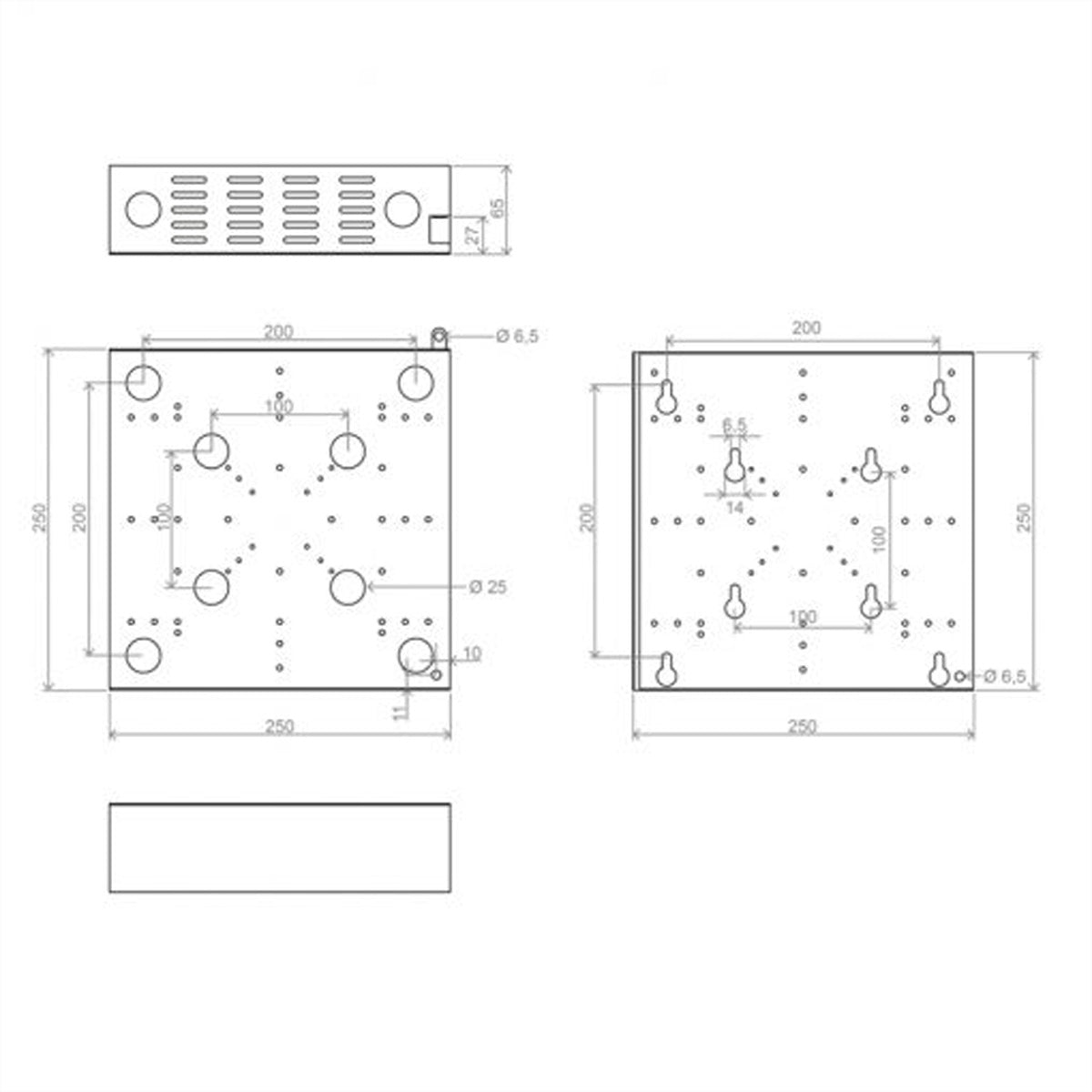 Hagor PC-Box, abschliessbar, 250×250×65 mm, VESA bis 200, 30 kg, für Hagor Decken-/Wandhalterungen, schwarz