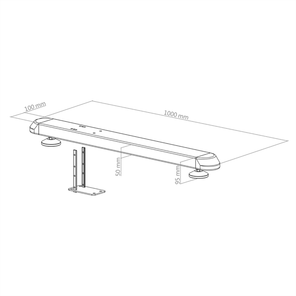 Hagor CPS – Höhenverstellbare Stellfüsse, H 95×B 100×T 1000 mm, Schwarz, für comPROnents-Systeme
