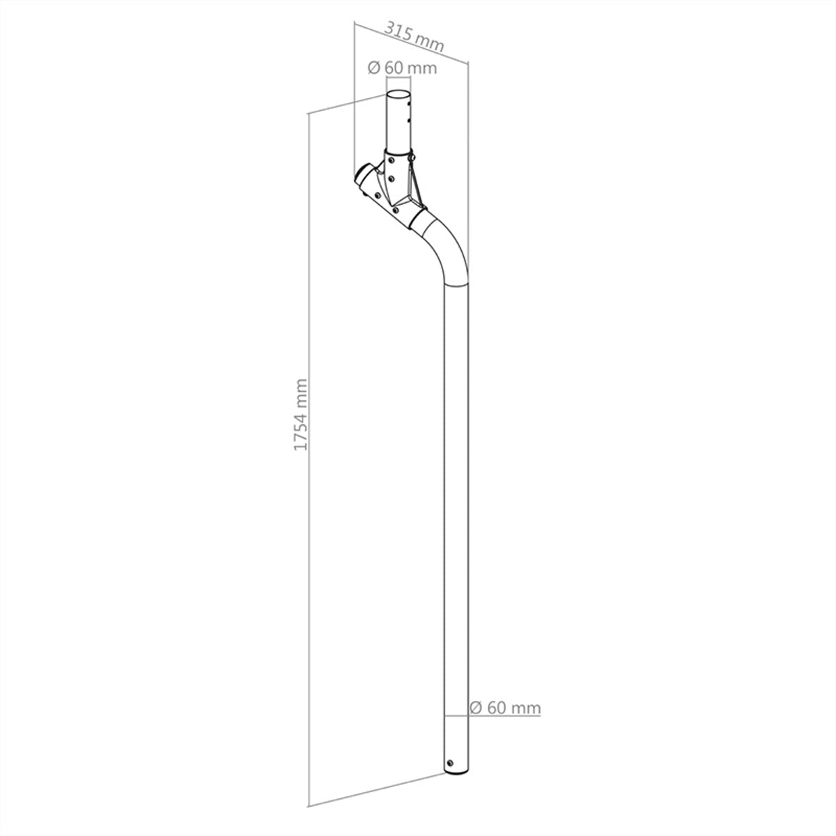 Hagor CPS – Abgewinkeltes Rohr, 1750 mm, Ø 60 mm, für comPROnents (z. B. 3217/3218), Schwarz