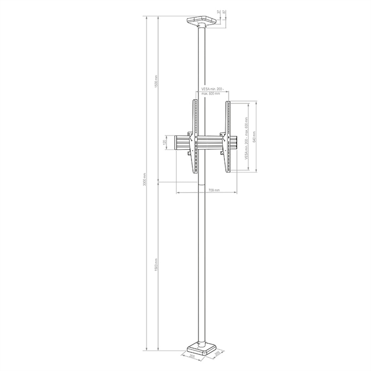 Hagor Deckenhalterung – 46–65″ – VESA 200×200–600×400 – bis 50 kg, Höhenverstellbar