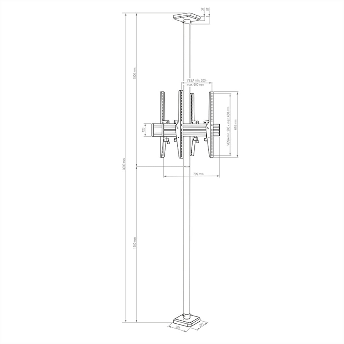Hagor Deckenhalterung – Rücken an Rücken – 46–65″ – VESA 200×200–600×400 – bis 40 kg, Teleskopmast, für 2 Displays