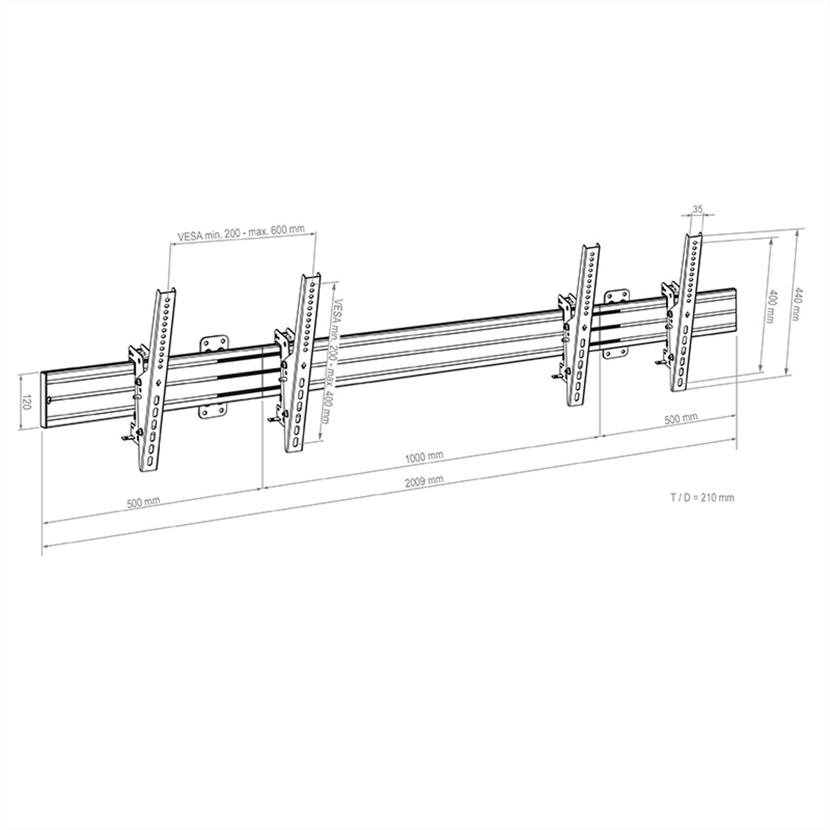 Hagor Wandhalterung – neigbar – 46–65" – VESA 200×200–600×400 – bis 50 kg, für 2 Displays – CPS W2L