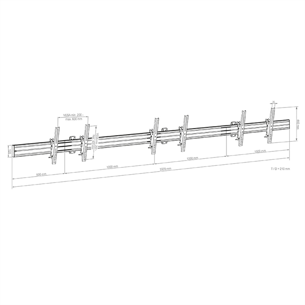 Hagor Wandhalterung – Neigbar – 46–65" – VESA 200×200–600×400 – bis 50 kg, für 3 Displays – CPSW3L