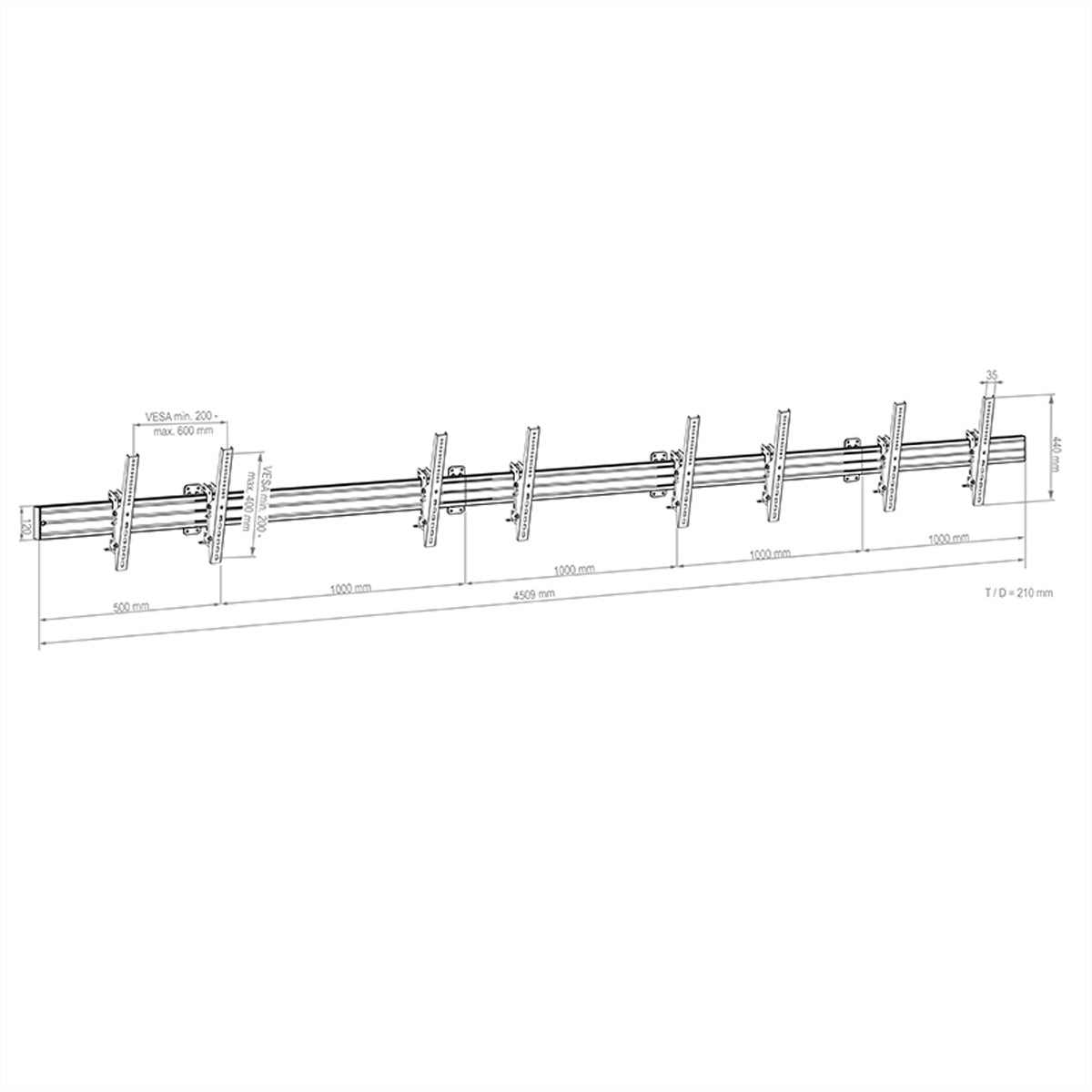 Hagor Wandhalterung – neigbar – 46–65" – VESA 200×200–600×400 – bis 200 kg, für 4 Displays – CPS W4L