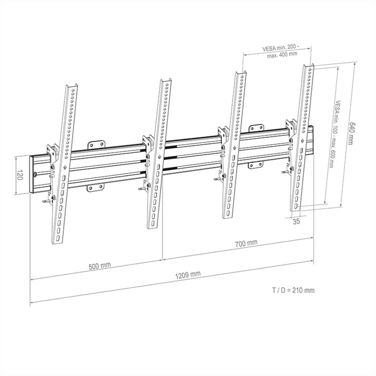 Hagor Wandhalterung – Neigbar – 46–65" – VESA 200×100–400×600 – bis 100 kg, für 2 Displays – CPS W2P