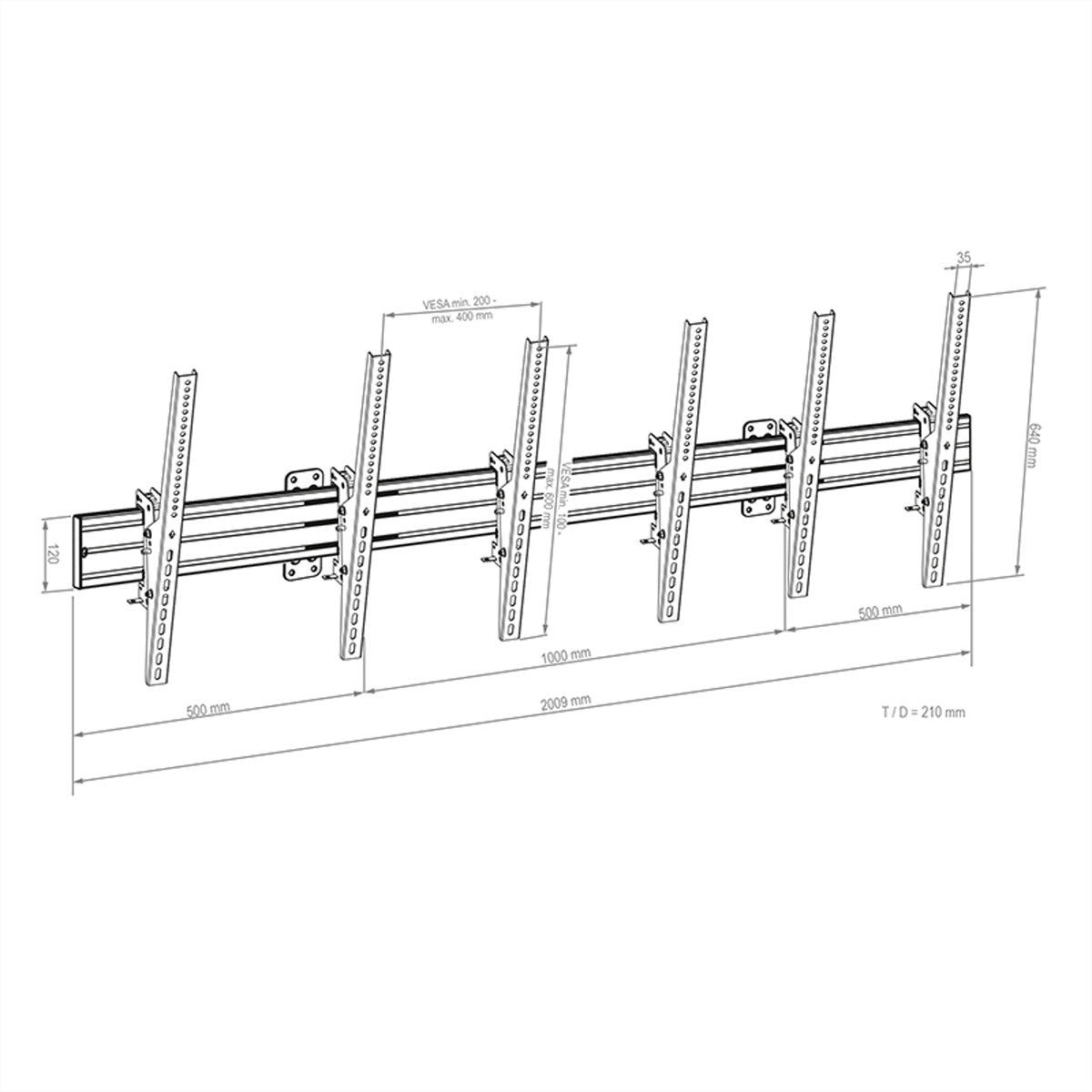 Hagor Wandhalterung – neigbar – 46–65" – VESA 200×100–400×600 – bis 50 kg, für 3 Displays – CPS W3P