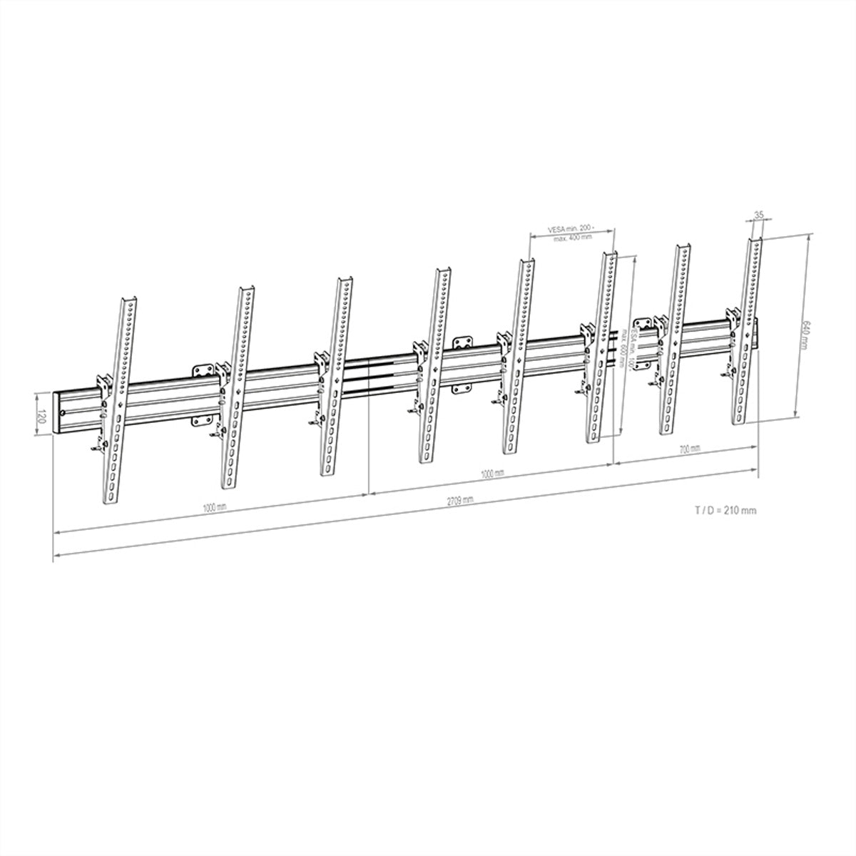 Hagor Wandhalterung – neigbar – 46–65" – VESA 200×100–400×600 – bis 50 kg, für 4 Displays – schwarz