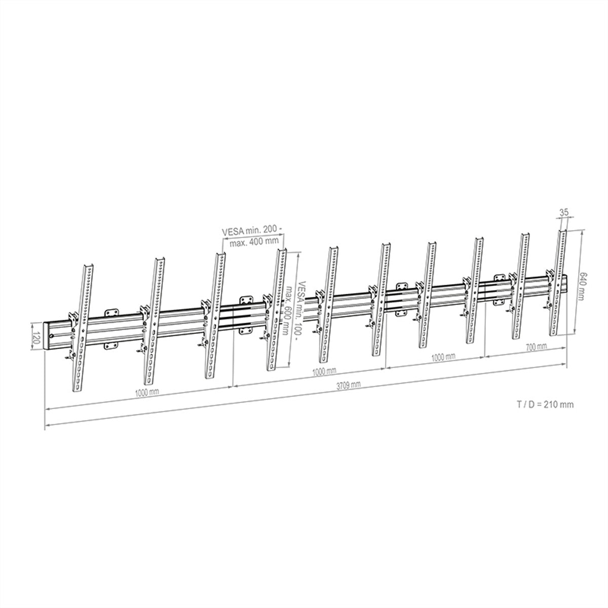 Hagor Wandhalterung – Neigbar – 46–65" – VESA 200×100–400×600 – bis 50 kg, für 5 Displays – CPS W5P
