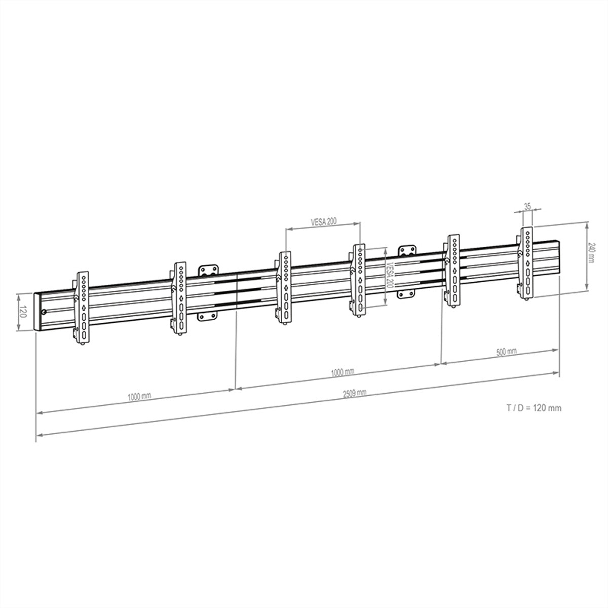 Hagor Wandhalterung – Neigbar – 32–43" – VESA 75×75–200×200 – bis 50 kg, für 3 Displays – Menuboard CPS W3L