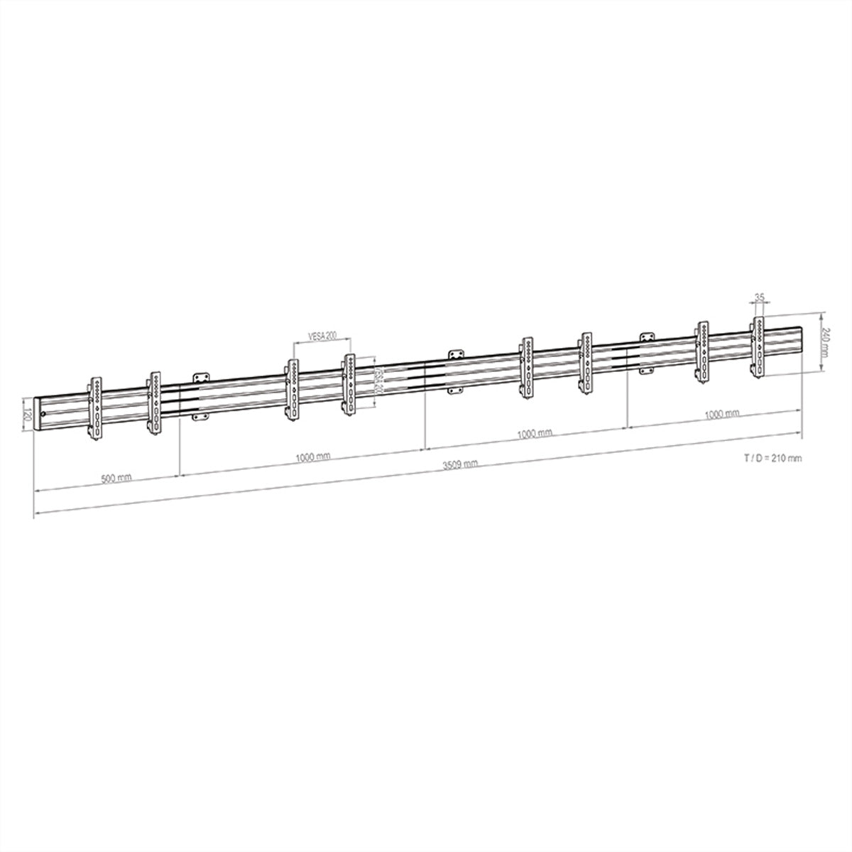 Hagor Wandhalterung – neigbar – 32–43" – VESA 75×75–200×200 – bis 50 kg, für 4 Displays – Schwarz