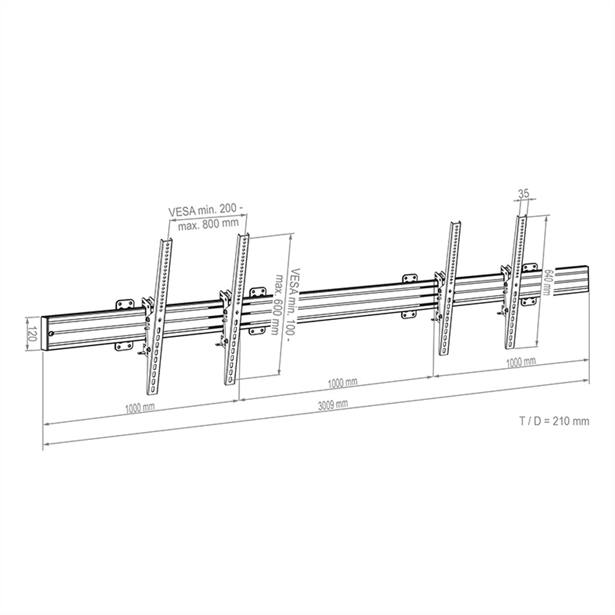 Hagor Wandhalterung – Neigbar – 75–86" – VESA 200×100–800×600 – bis 100 kg, für 2 Displays – Schwarz