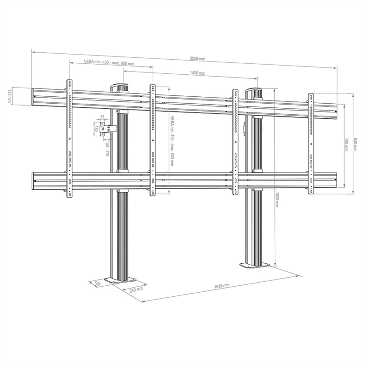 Hagor Wandlift (bodenstehend) – 75–86" – VESA 400×400–800×900 – bis 140 kg, für 2 Displays, für 75–86" – CPS