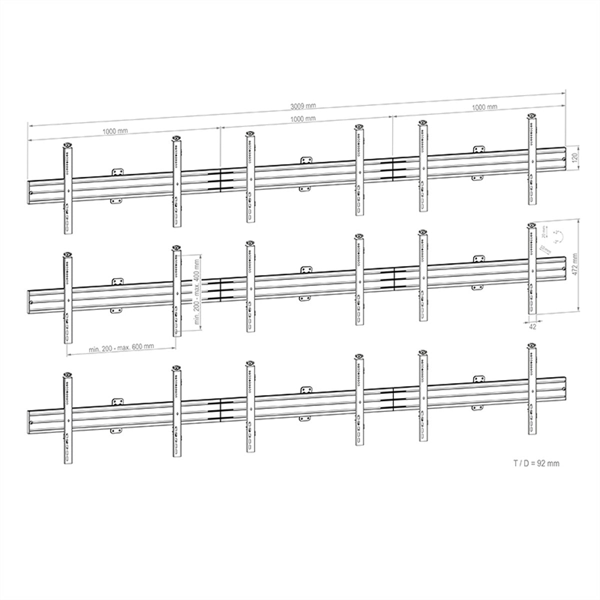 Hagor Wandhalterung – Fix – 46–50" – VESA 200×200–600×400 – bis 360 kg, Kabelmanagement, für 9 Displays