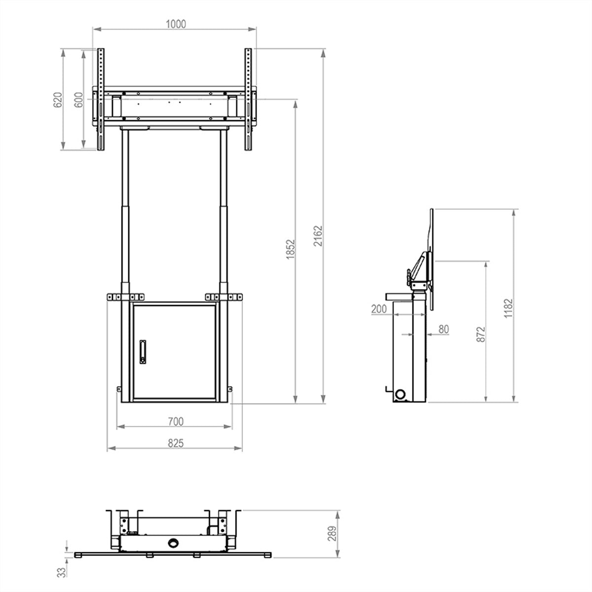Hagor Wandlift (bodenstehend) – 55" – VESA 200×200–900×600 – bis 120 kg, motorisiert, höhenverstellbar – Twin