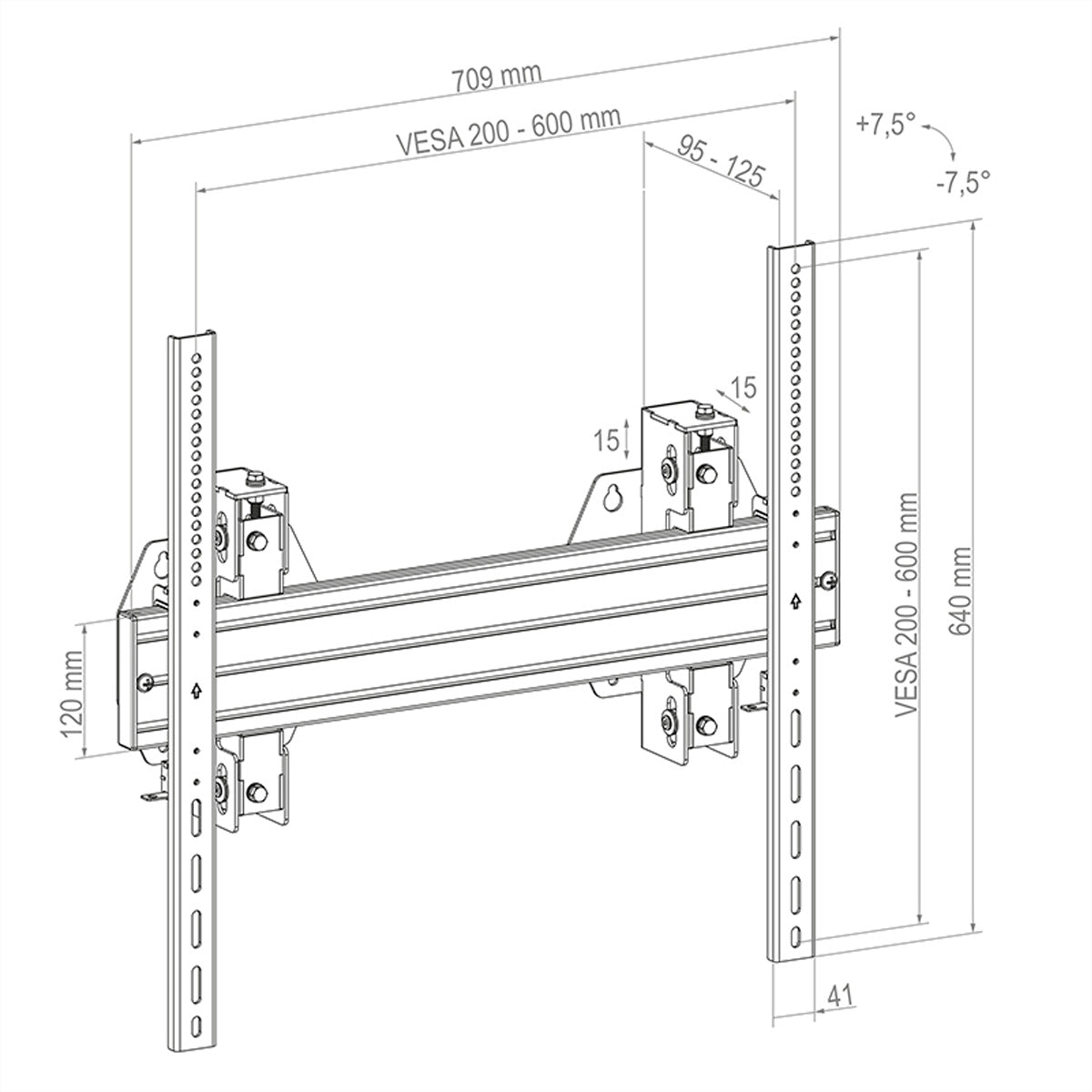 Hagor Wandhalterung – Neigbar – 55–75" – VESA 200×200–600×600 – bis 150 kg, Höhenverstellbar – WH Synchron HD