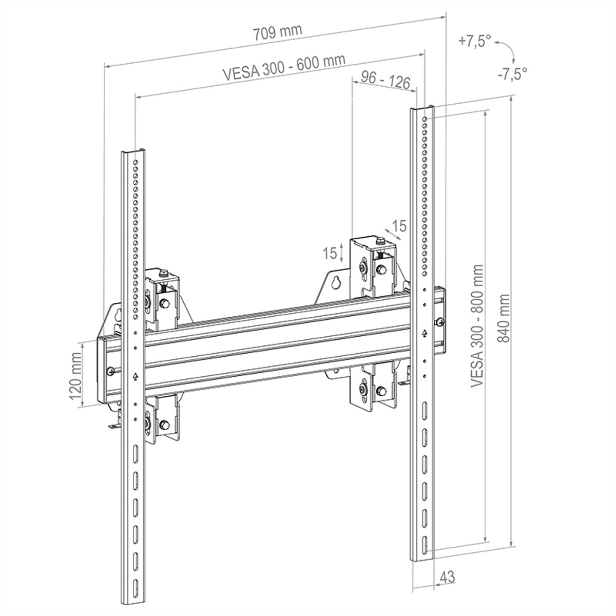 Hagor Wandhalterung – Neigbar – 65–98" – VESA 300×300–600×800 – bis 150 kg, Höhenverstellbar – WH Synchron HD
