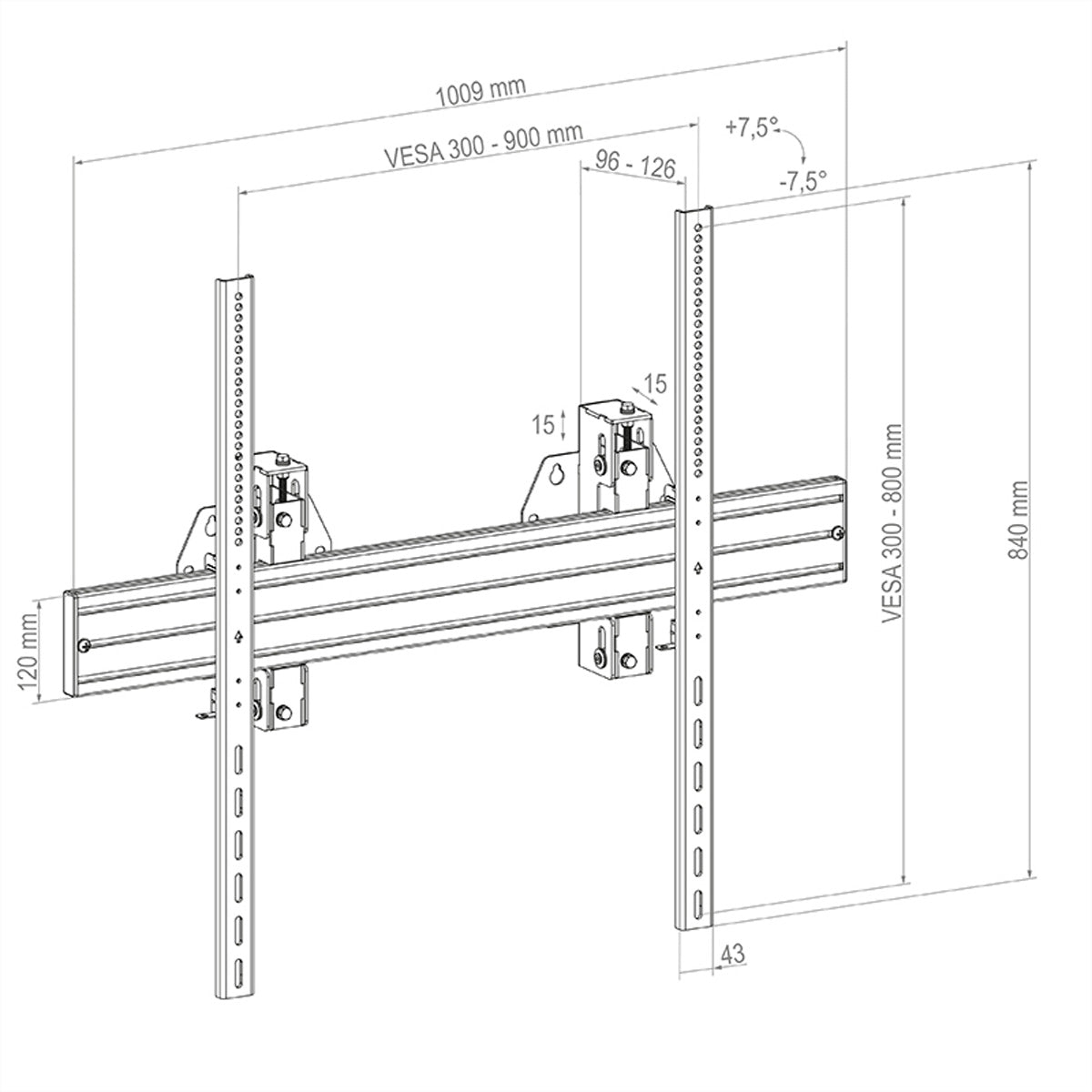 Hagor Wandhalterung – Neigbar – 75–110" – VESA 300×300–900×800 – bis 150 kg, Höhenverstellbar – WH Synchron HD