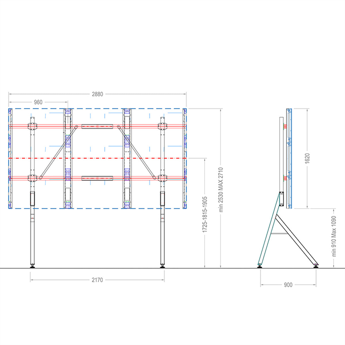 Hagor Digital Signage Stand für 130" Displays – für Samsung IER/IEA 130" – höhenverstellbar – Metall, schwarz