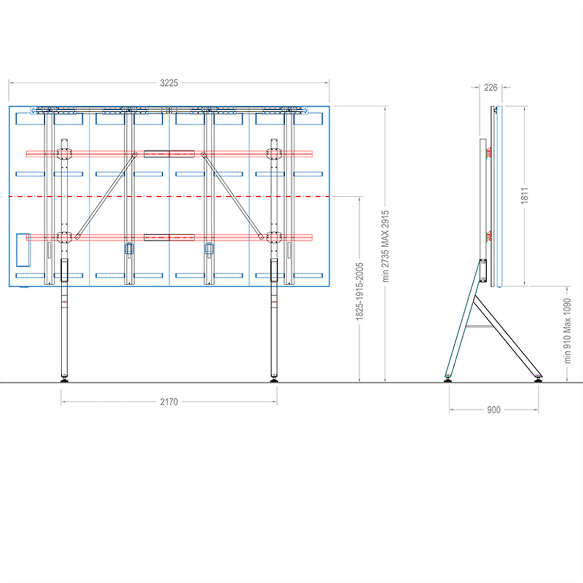 Hagor Bodenständer – 146" – Höhenverstellbar, für Samsung IAB 146" – Schwarz