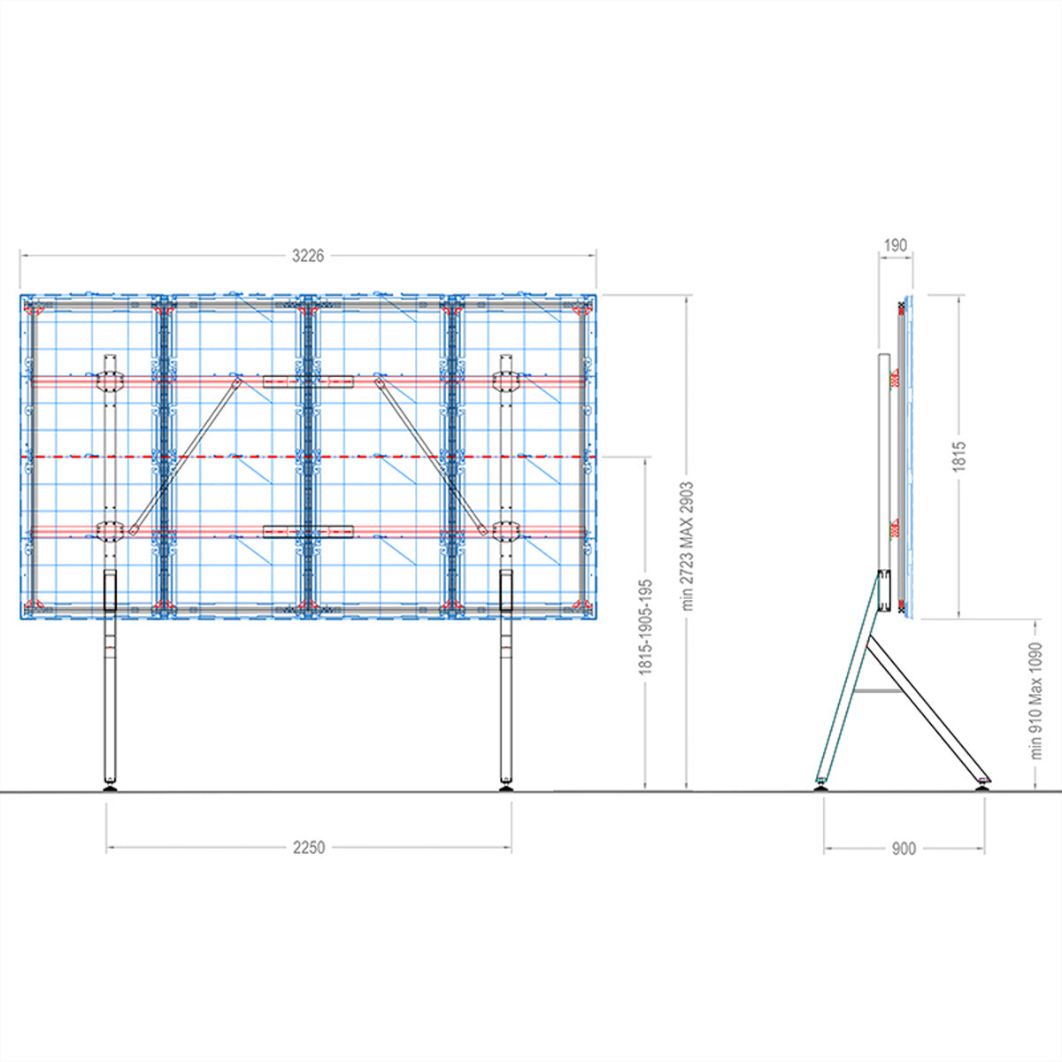 Hagor Bodenständer – 146" – Höhenverstellbar, Stellfüsse mit Niveauregulierung – für Samsung IWA / The Wall –