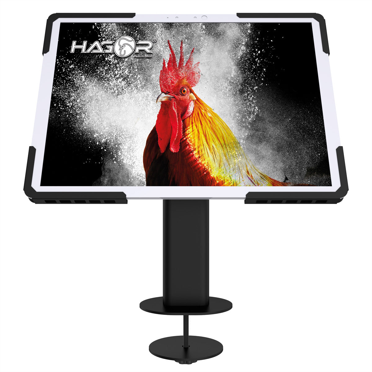 Hagor Tablet-Tischhalterung – für 9,7–12,9", VESA 75×75, neigbar – Schwarz