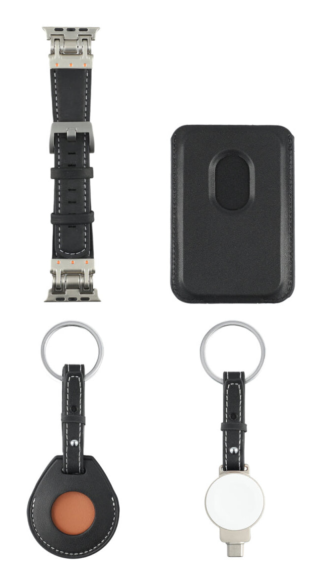 4smarts Style Zubehör-Set – Kunstleder, Schwarz, für Apple Watch