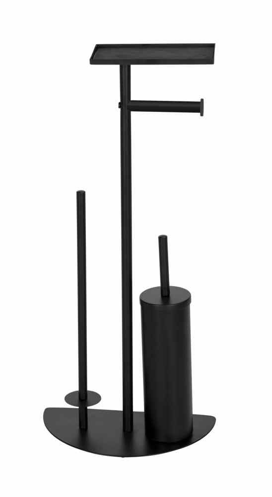 Wenko – WC-Bürstenset – Stahl, Schwarz, mit Papierhalter, H 72 cm, Ø 7,5 cm