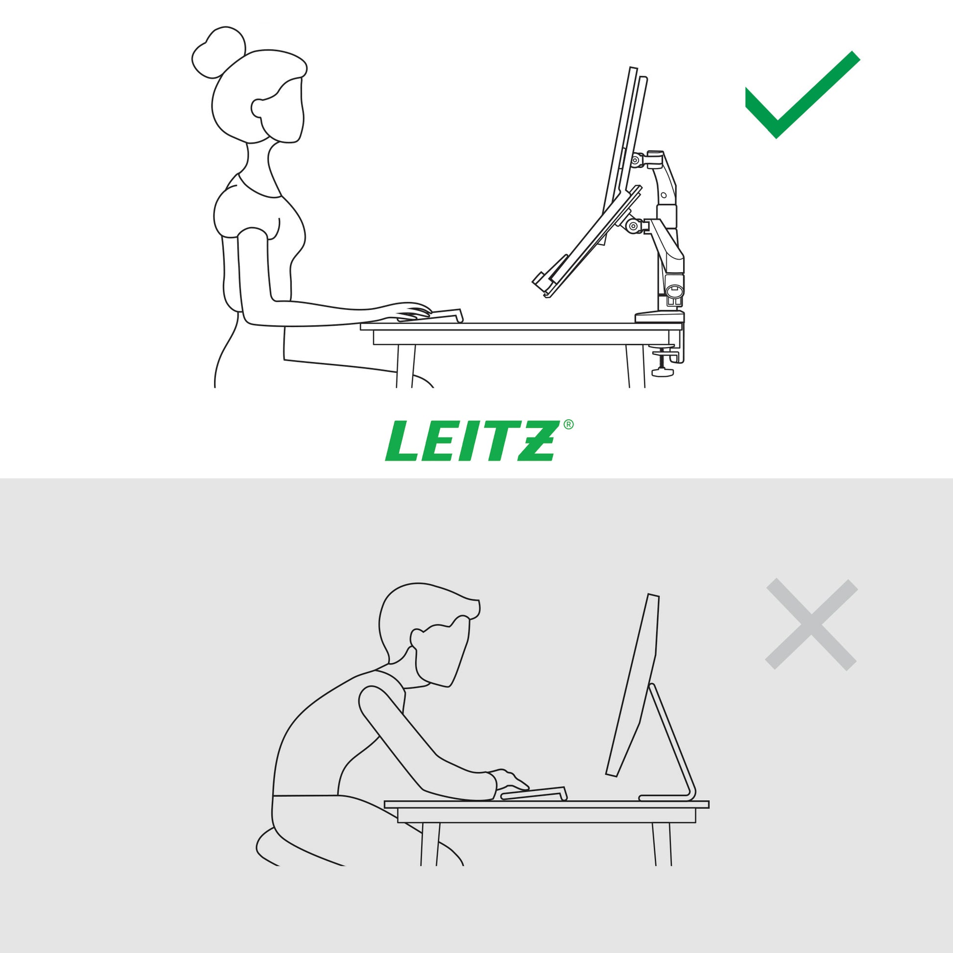 Leitz Ergo – Monitorarm – bis 32", VESA 100 × 100 mm, 9 kg, höhenverstellbar, hellgrau