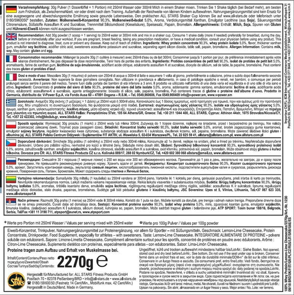 ALL STARS Fitness Products All Stars Whey Protein Zitronen-Käsekuchen – 2,27 kg