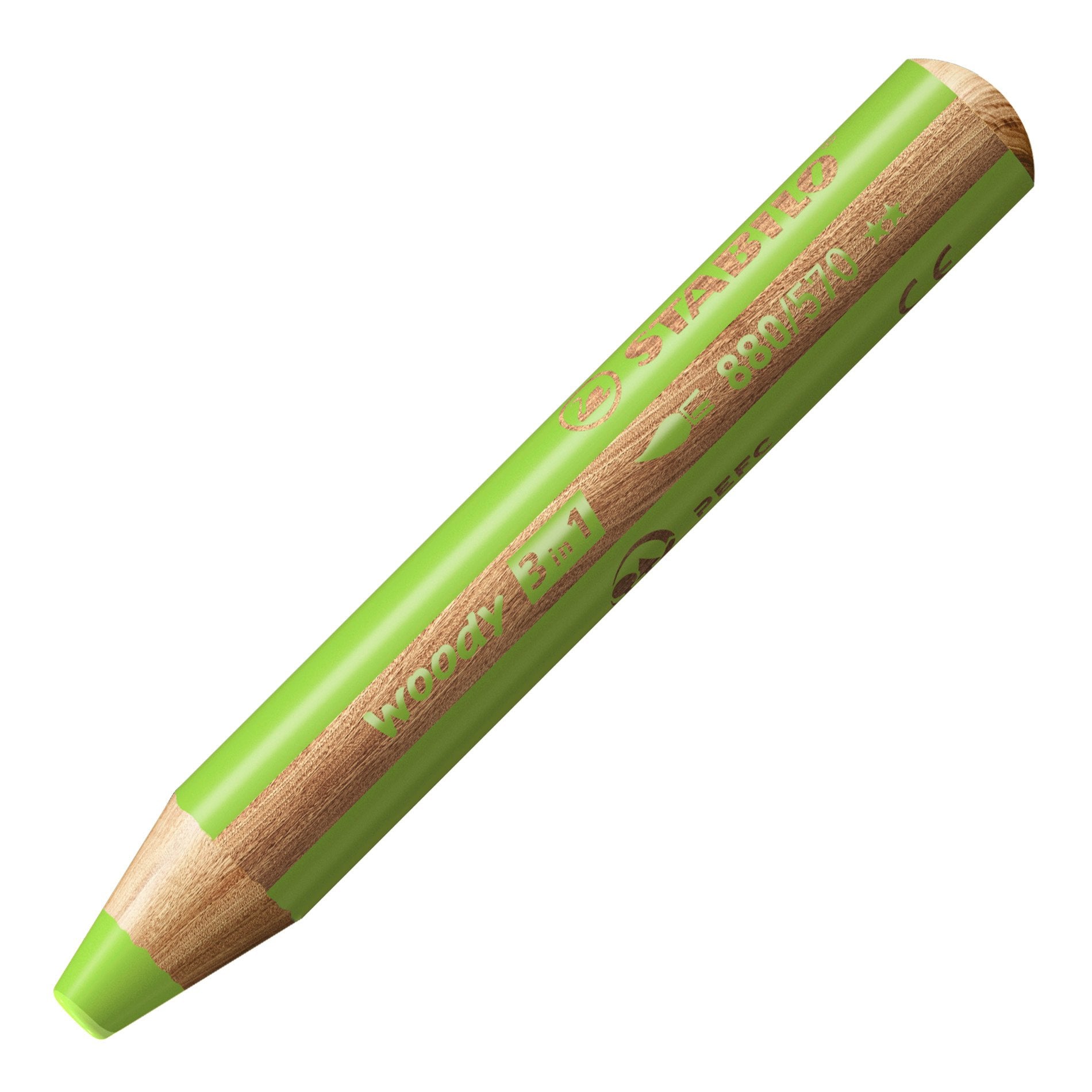 STABILO Buntstifte Woody 3 in 1 – 3-in-1, Minendurchmesser 10 mm, 5 Stück, hellgrün