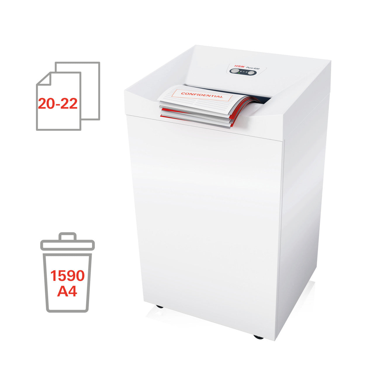 HSM PURE 630 – Aktenvernichter, DIN P-4, Partikelschnitt 4,5 × 30 mm, 130 l, CDs, Kreditkarten