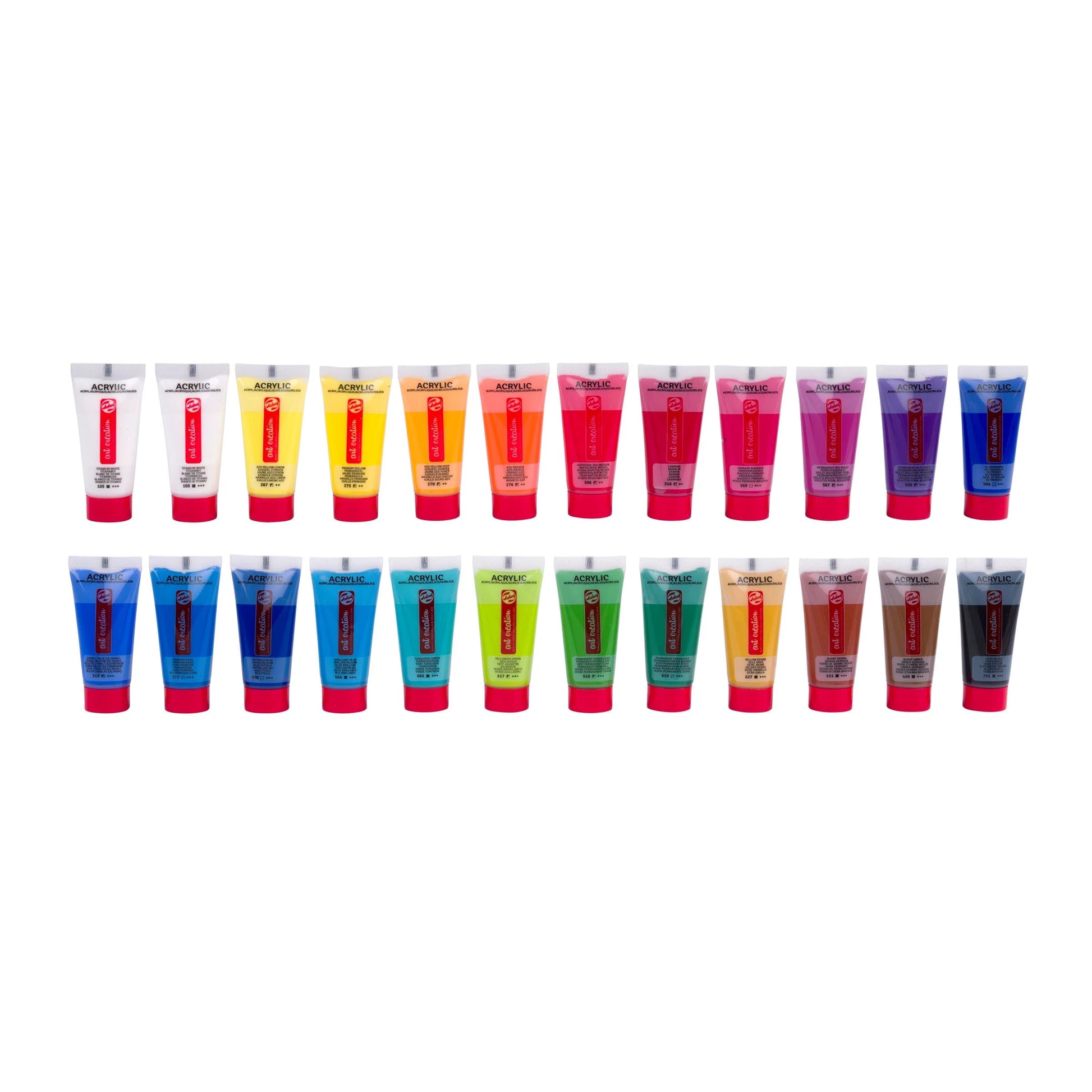 Talens Acrylfarbe – 24 Farben (24×12 ml) – Mehrfarbig, Wasserfest – für Papier, Leinwand, Holz
