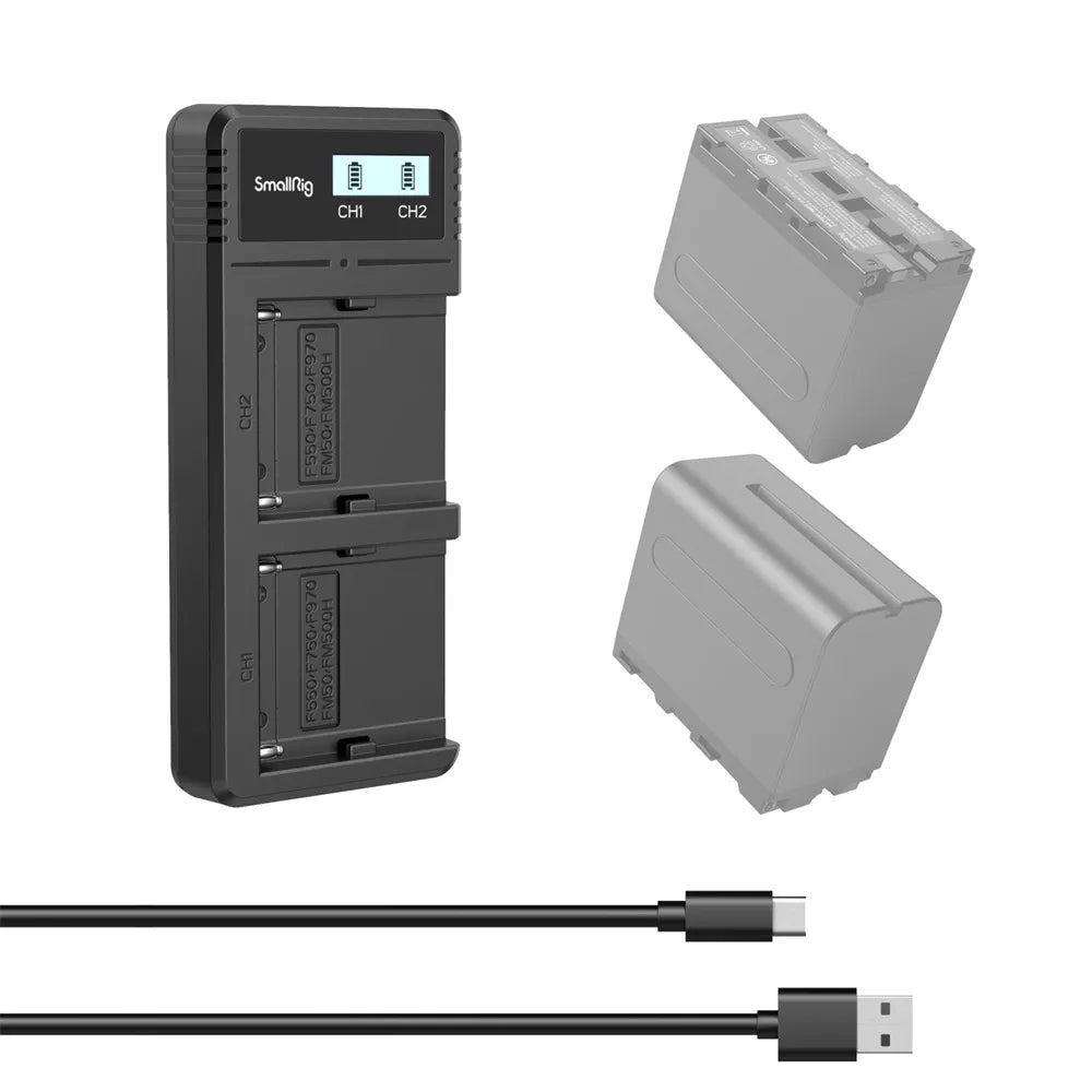 SmallRig 4086 Akkulader – für Sony NP-F550, NP-F570, NP-F730 und andere – 2-fach, AC – Display