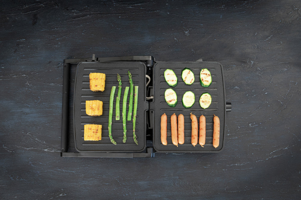 Gastronoma Tischgrill 18240001 – 29×23 cm Kochfläche, 2 200 W – Schwarz/Edelstahl