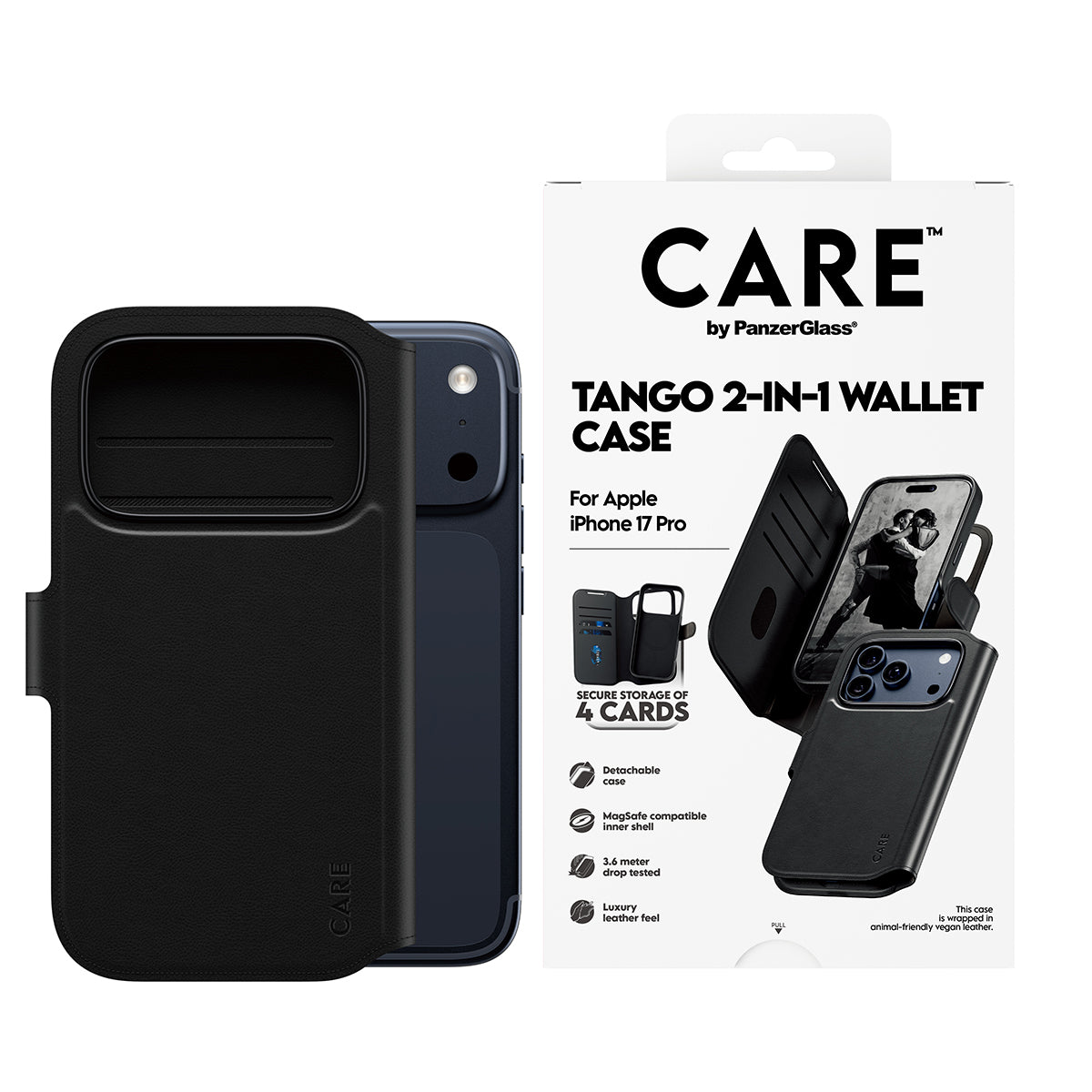 PanzerGlass Booklet-Hülle Feature Case Tango – für Apple iPhone 17 Pro – schwarz – MagSafe-kompatibel
